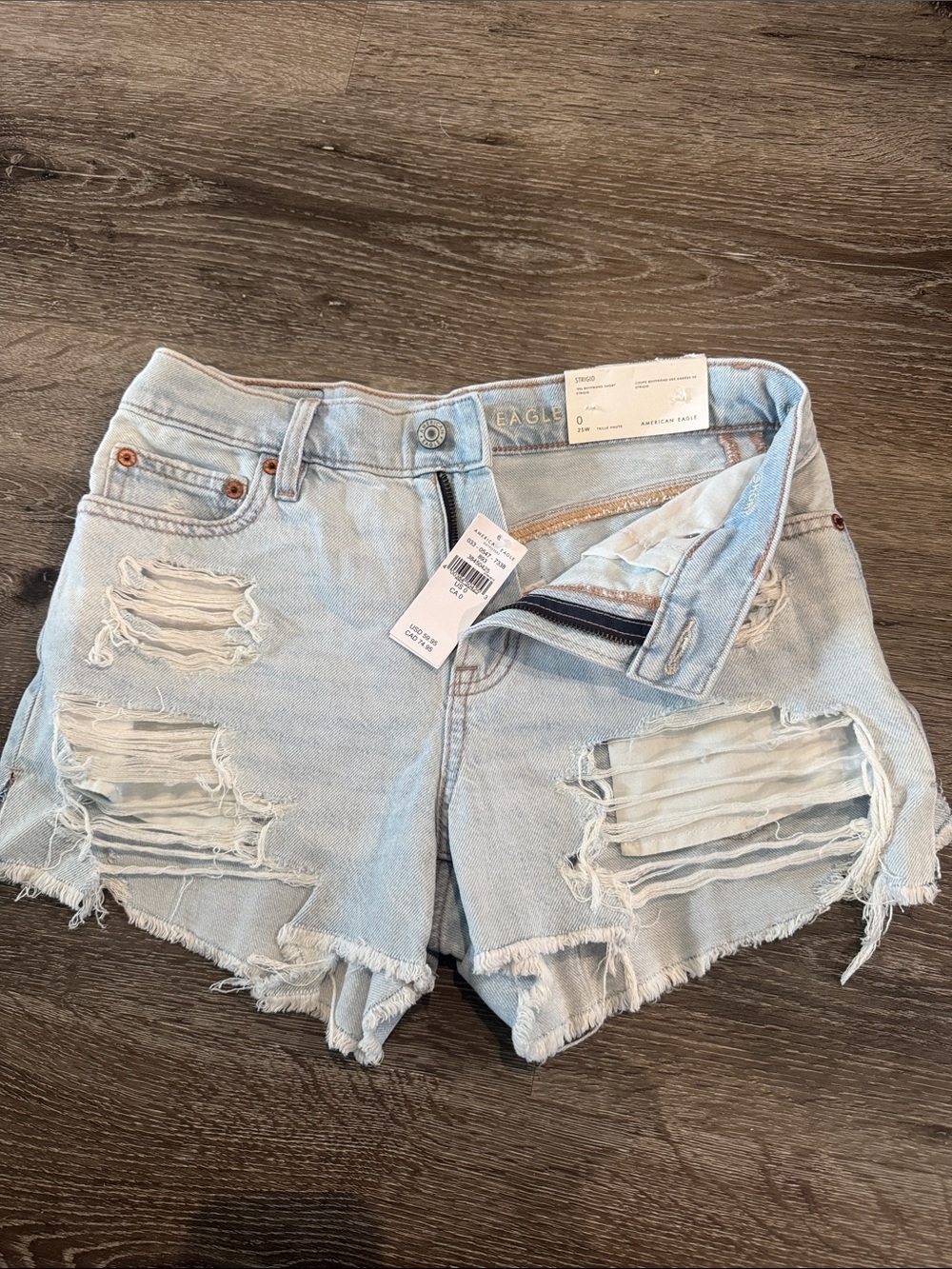 American Eagle Outfitters Light Wash Distressed Denim Shorts